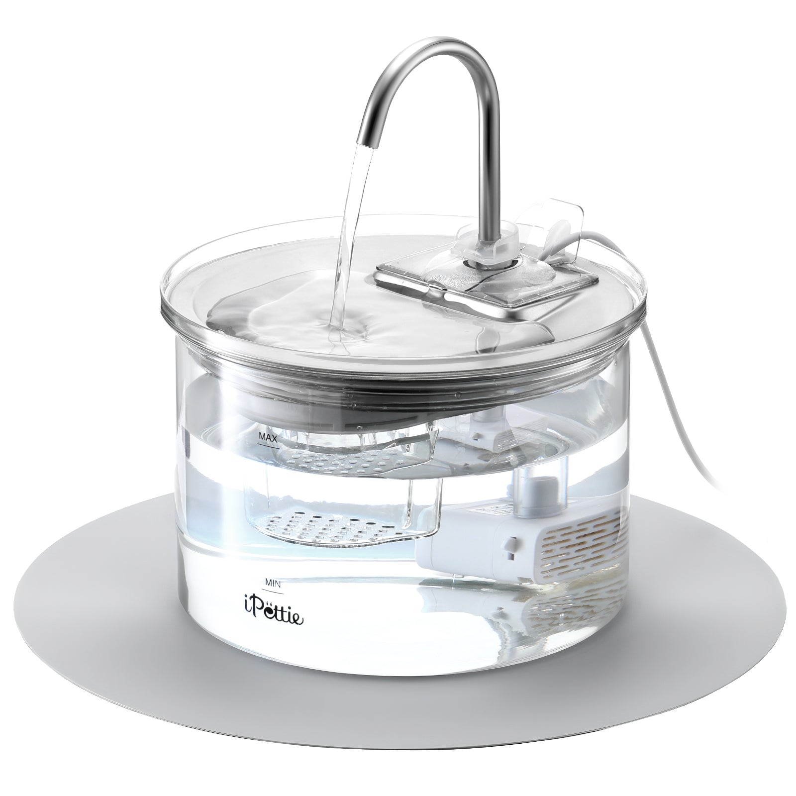 iPettie Glass Cat Water Fountain, 68oz/2L Pet Drinking Fountain - Main Image