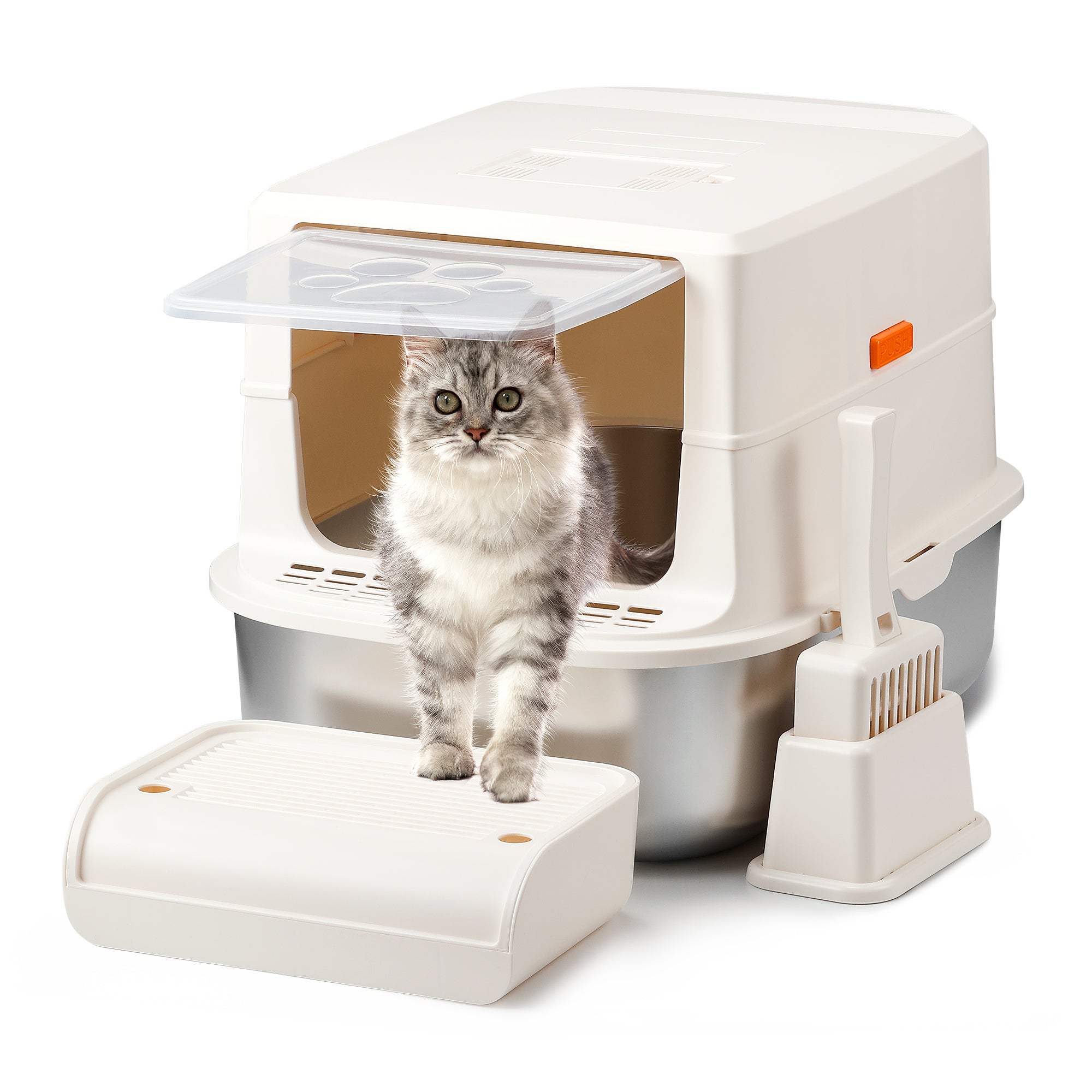 iPettie S01 20L Large Stainless Steel Litter Box, Odor-Reducing Smell Proof Charcoal Filter, Enclosed with Cat Litter Scooper, Easy to Clean, Metal