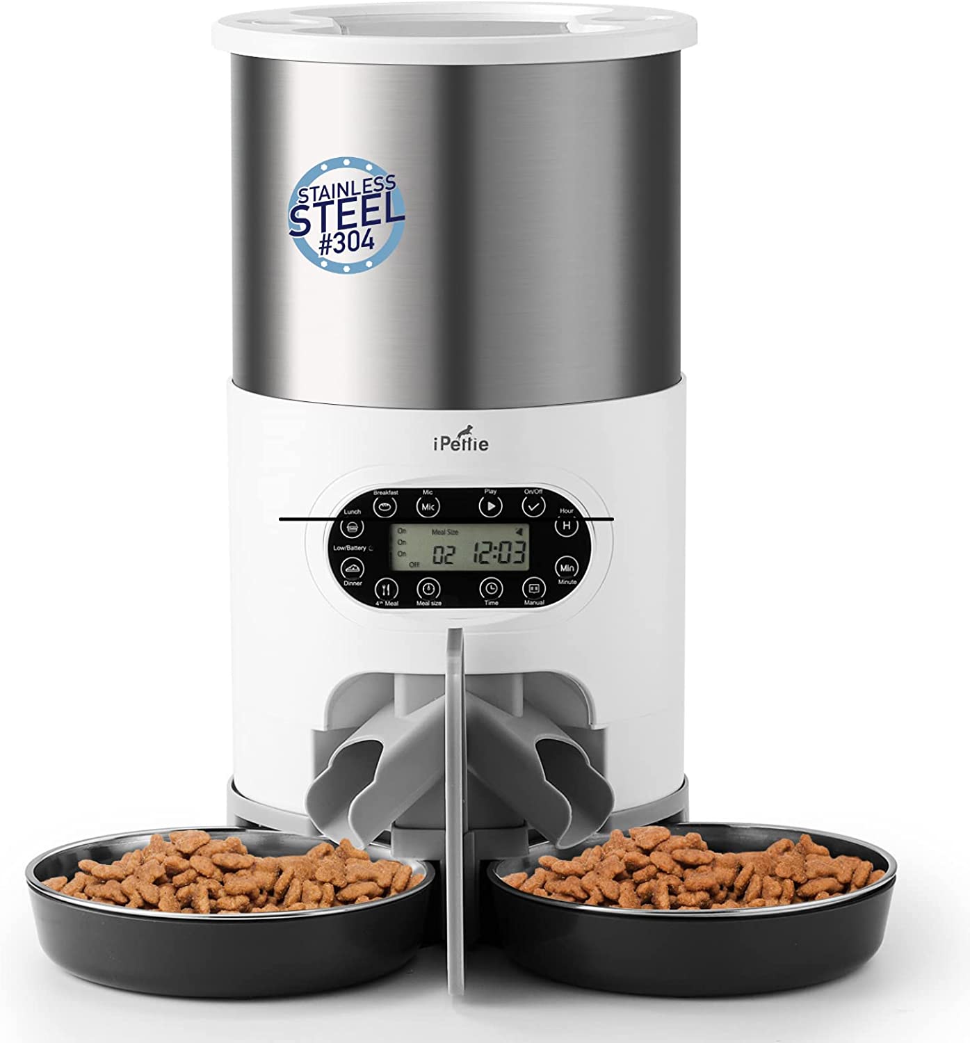 iPettie Automatic Pet Feeder for 2 Pets 4.5L 19.1cup Large Capacity Stainless Steel Pet Food Dispenser with Portion Control 1-4