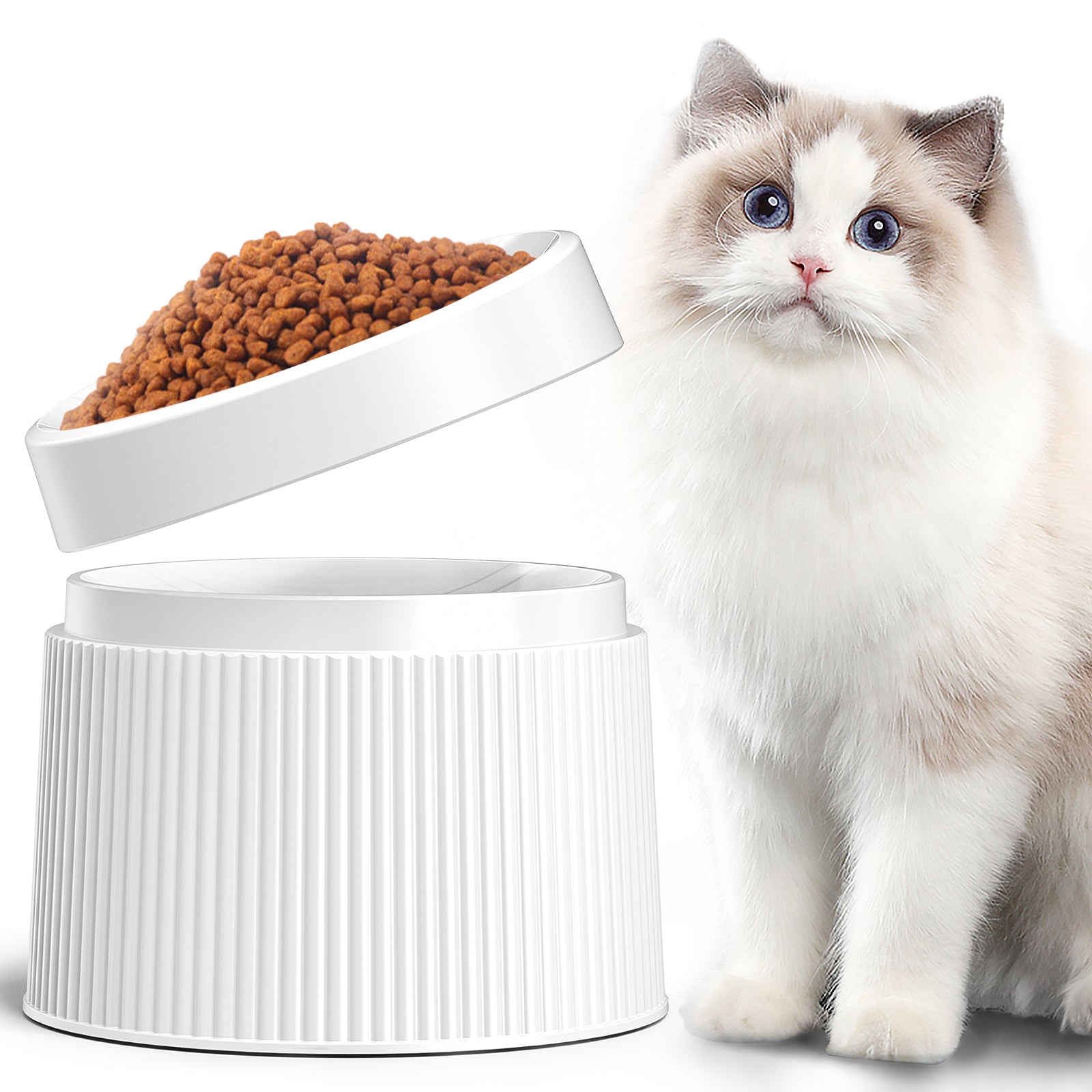 SilTriangle 4-Pack Elevated Cat Bowls - 15° Tilted, Wide Plastic Bowls For Food & Water, Anti-Vomit Design - View #5