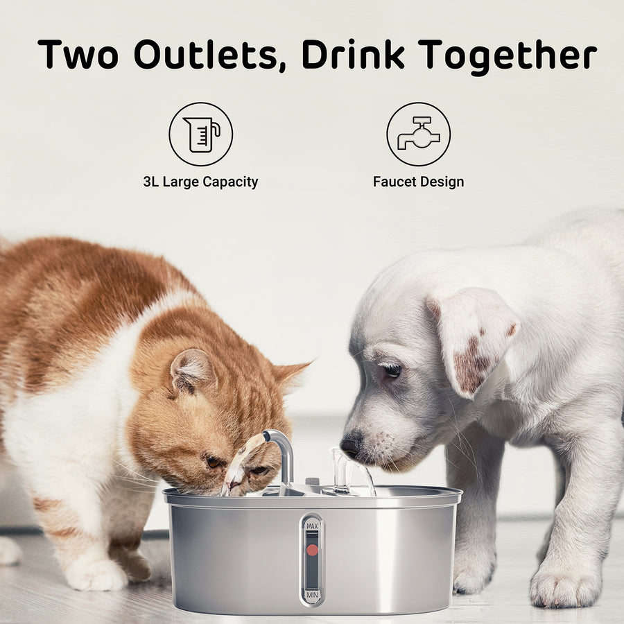 Twins Cat Water Fountain Stainless Steel with Two Spouts