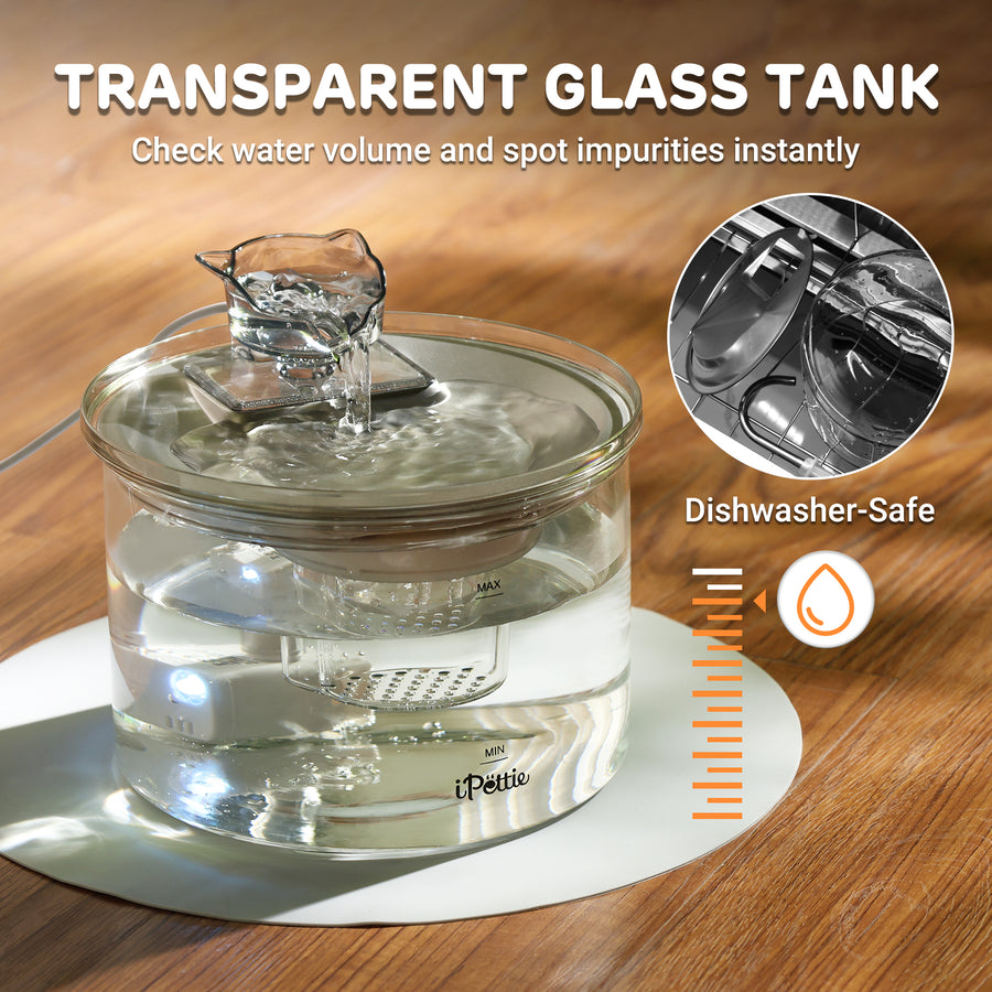AquaGlow Glass Pet Water Fountain, 2L