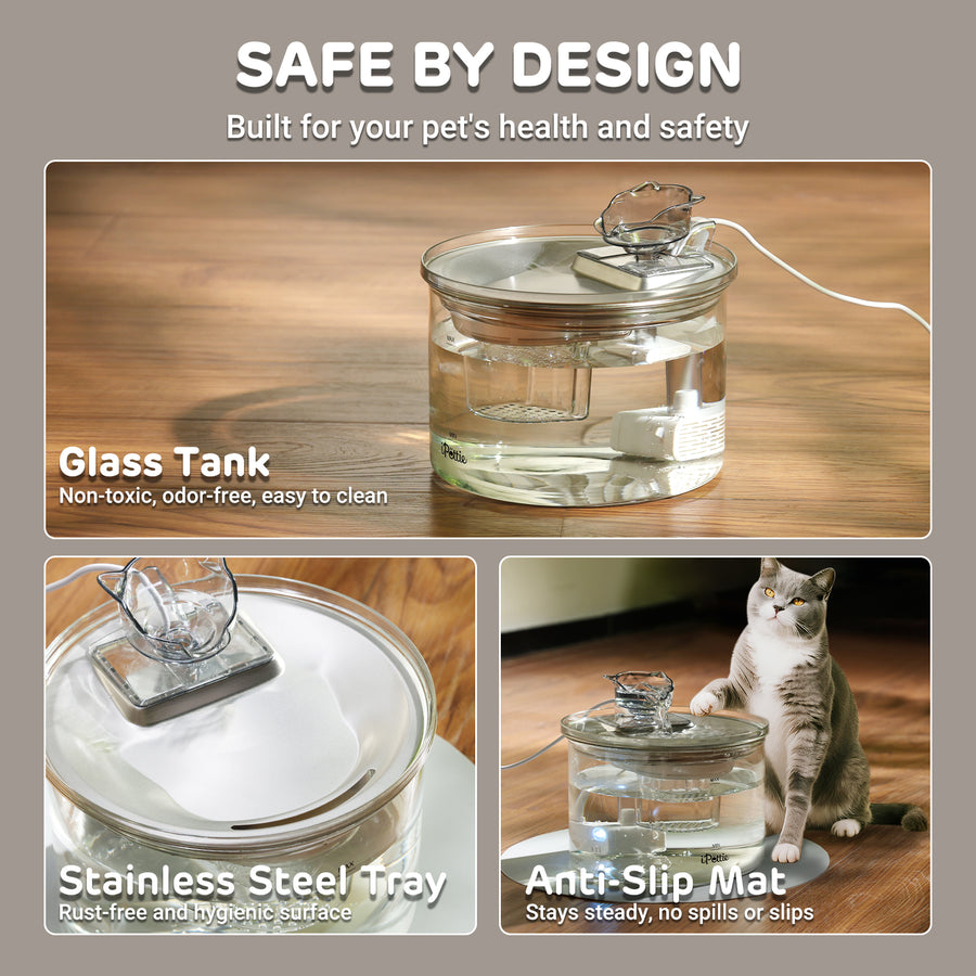 AquaGlow Glass Pet Water Fountain, 2L