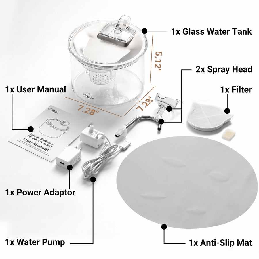 AquaGlow Glass Pet Water Fountain, 2L