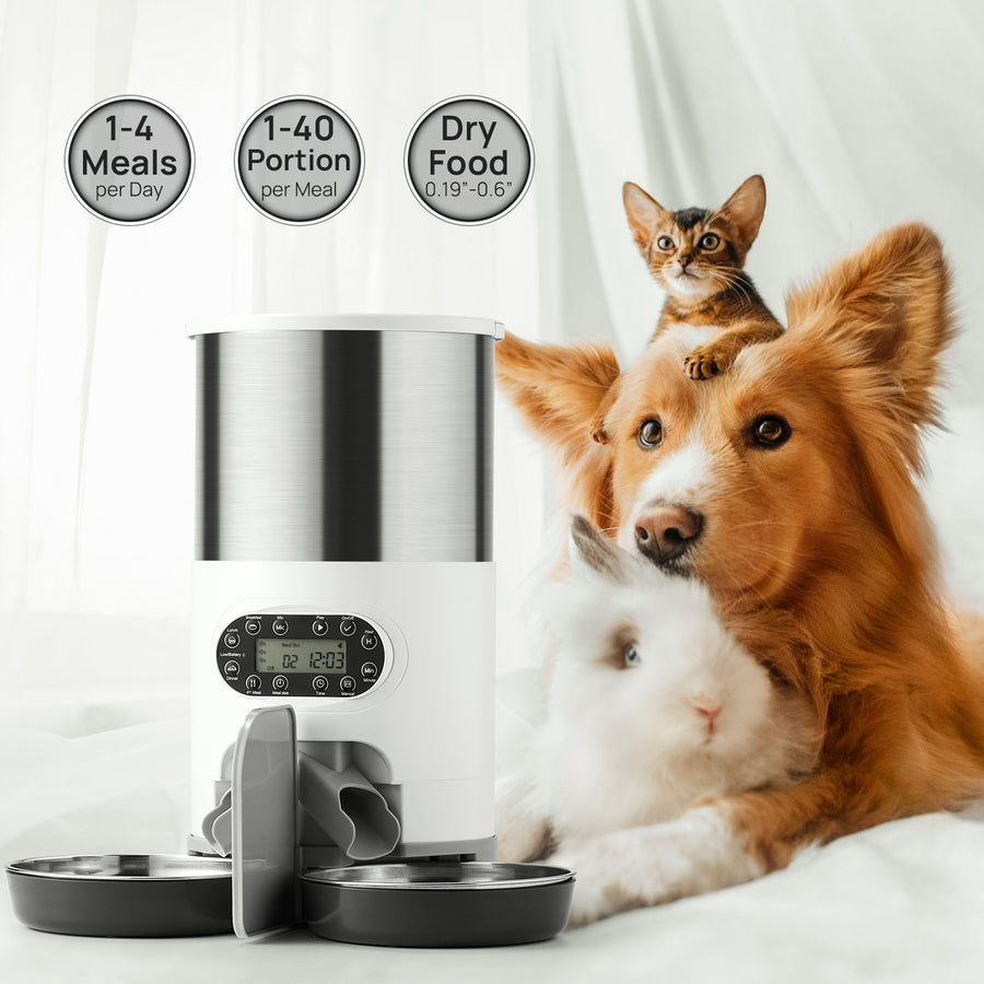 iPettie Automatic Pet Feeder for 2 Pets 4.5L 19.1cup Large Capacity Stainless Steel Pet Food Dispenser with Portion Control 1-4