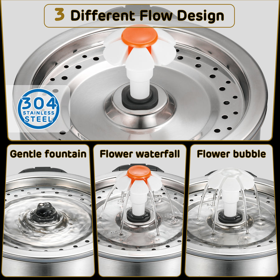 Flower Stainless Steel Pet Water Fountain